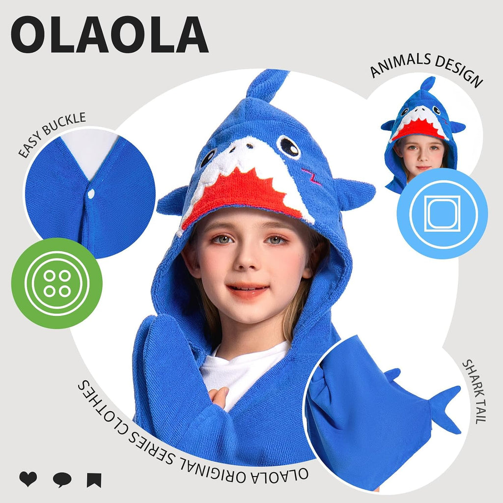 Shark Hooded Towel for Kids 3-12 Years, 28" x 53" Soft Thick Microfiber Ultra Absorbent Bath Towel Wrap, Beach Pool
