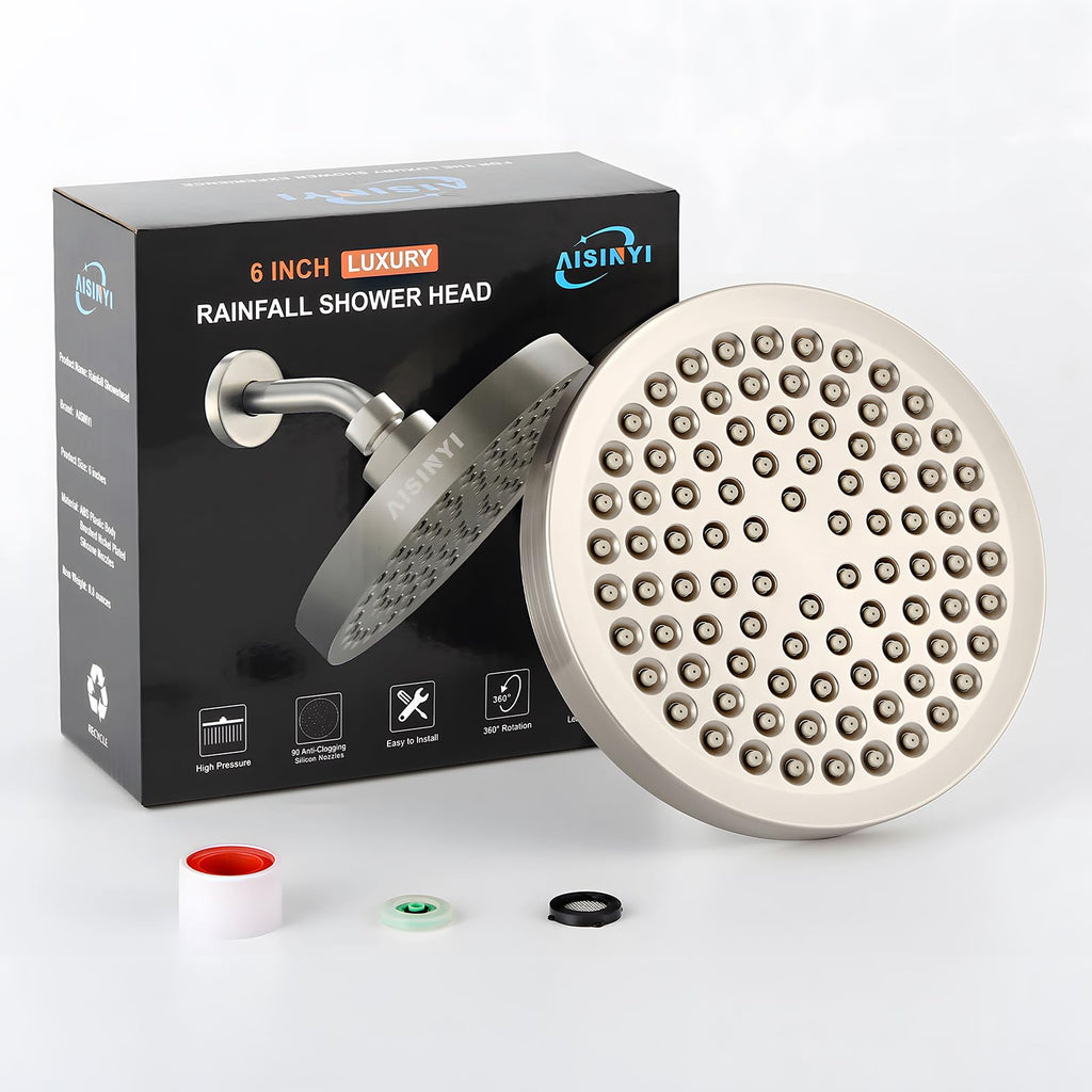 6" High Pressure Rain Shower Head, Luxury Brushed Nickel Finish