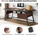 63-inch Executive Desk with Storage Shelf, Large Home Office Desk with Metal Frame & LED Light, Long Computer Desks