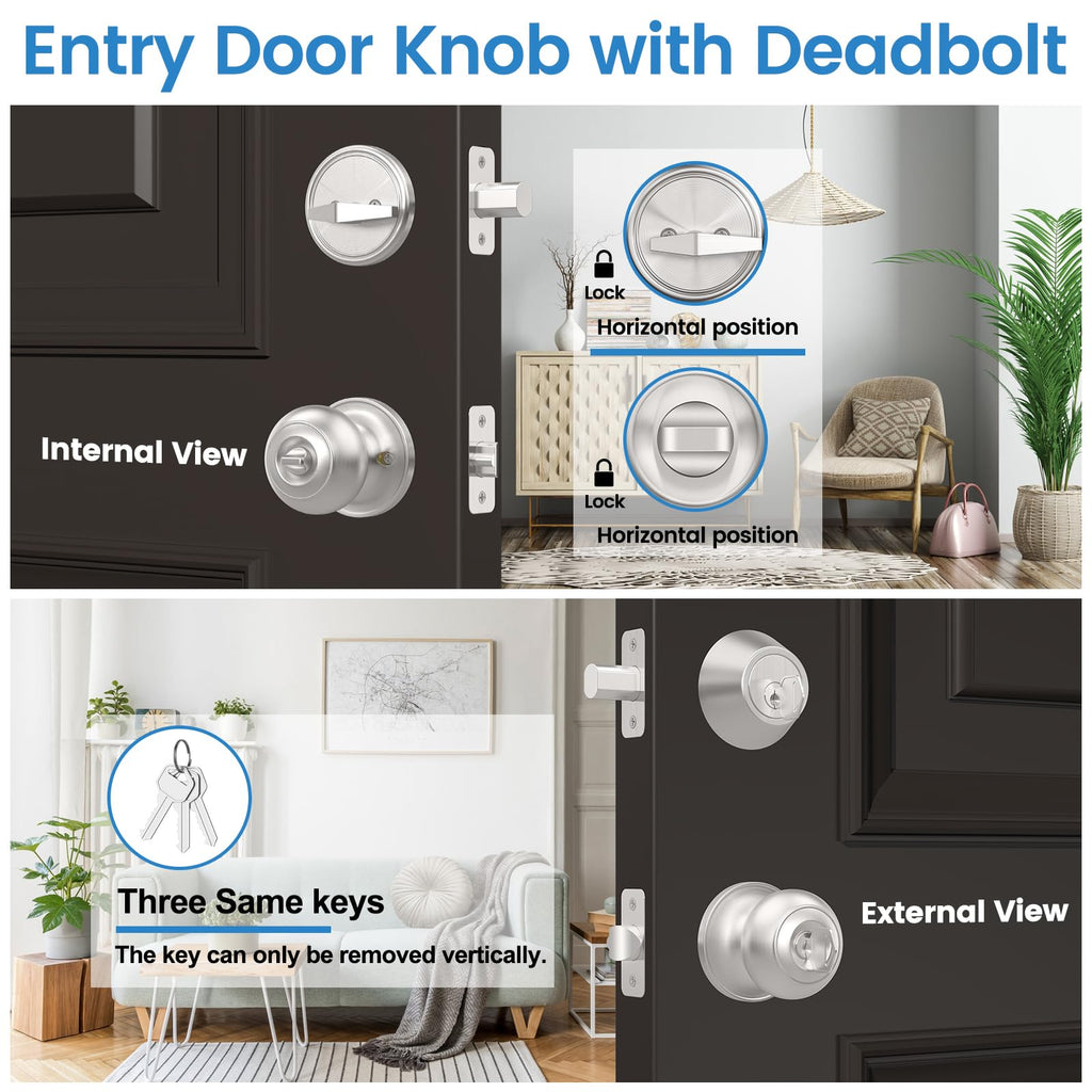 5 Pack Exterior Door Knob with Lock, Keyed Entry Front Door Lock Set
