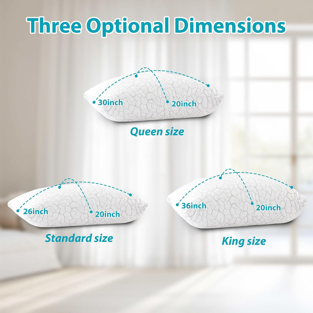 Cooling Pillows King Size Set of 2, Shredded Memory Foam | Adjustable for Hot Sleepers, Cold Pillows, Firm Bed