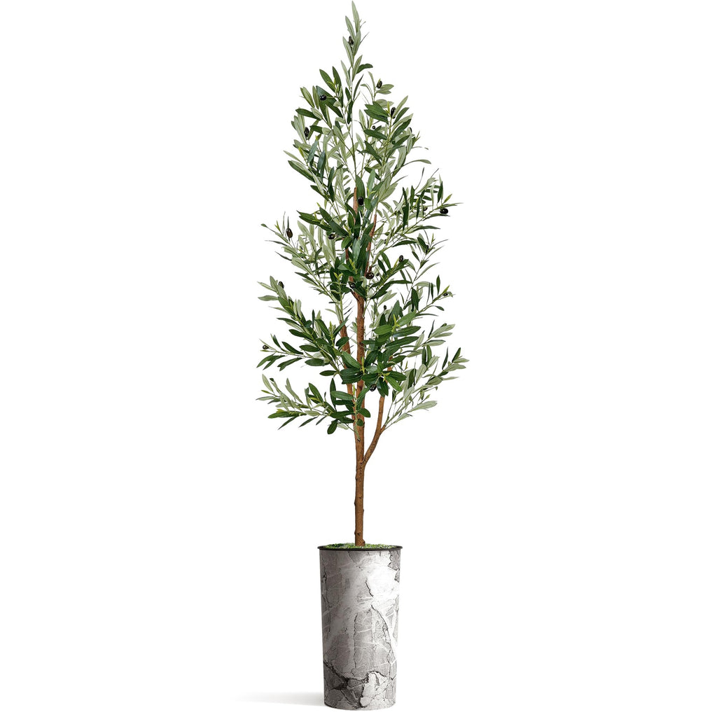 Artificial Tree in Modern Planter, Fake Olive Silk Tree for Indoor and Outdoor Home Decoration - 68" Overall Tall