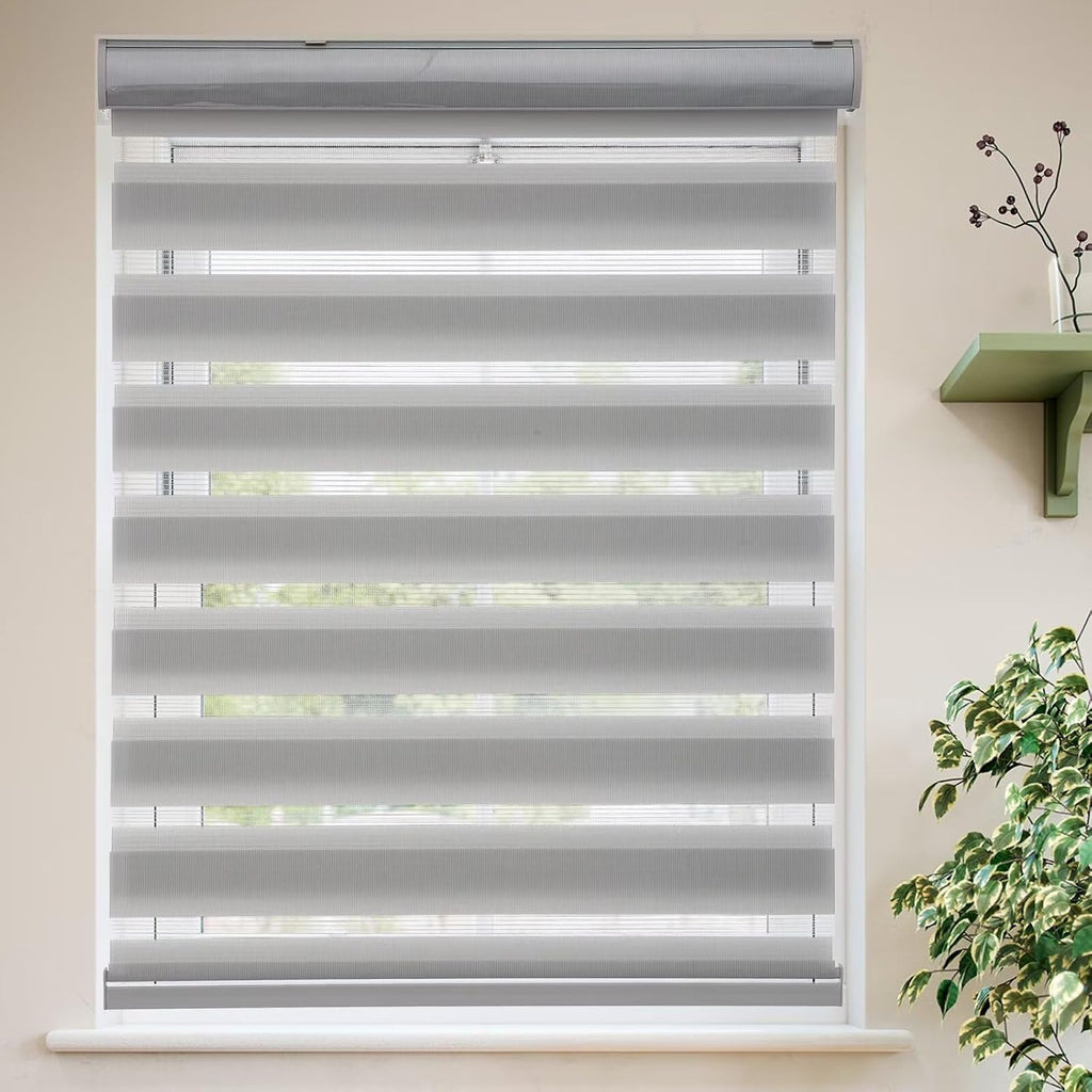 Roller Shades Zebra Blinds for Windows Cordless Day and Night Light Filtering Dual Layer Roller Blinds 33" x 72" Grey