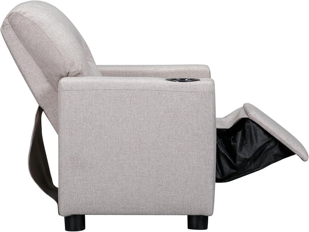 Oakley Kids Recliner Chair with Cup Holder and Footrest, Soft Upholstered Toddler Push-Back Recliner with Padded