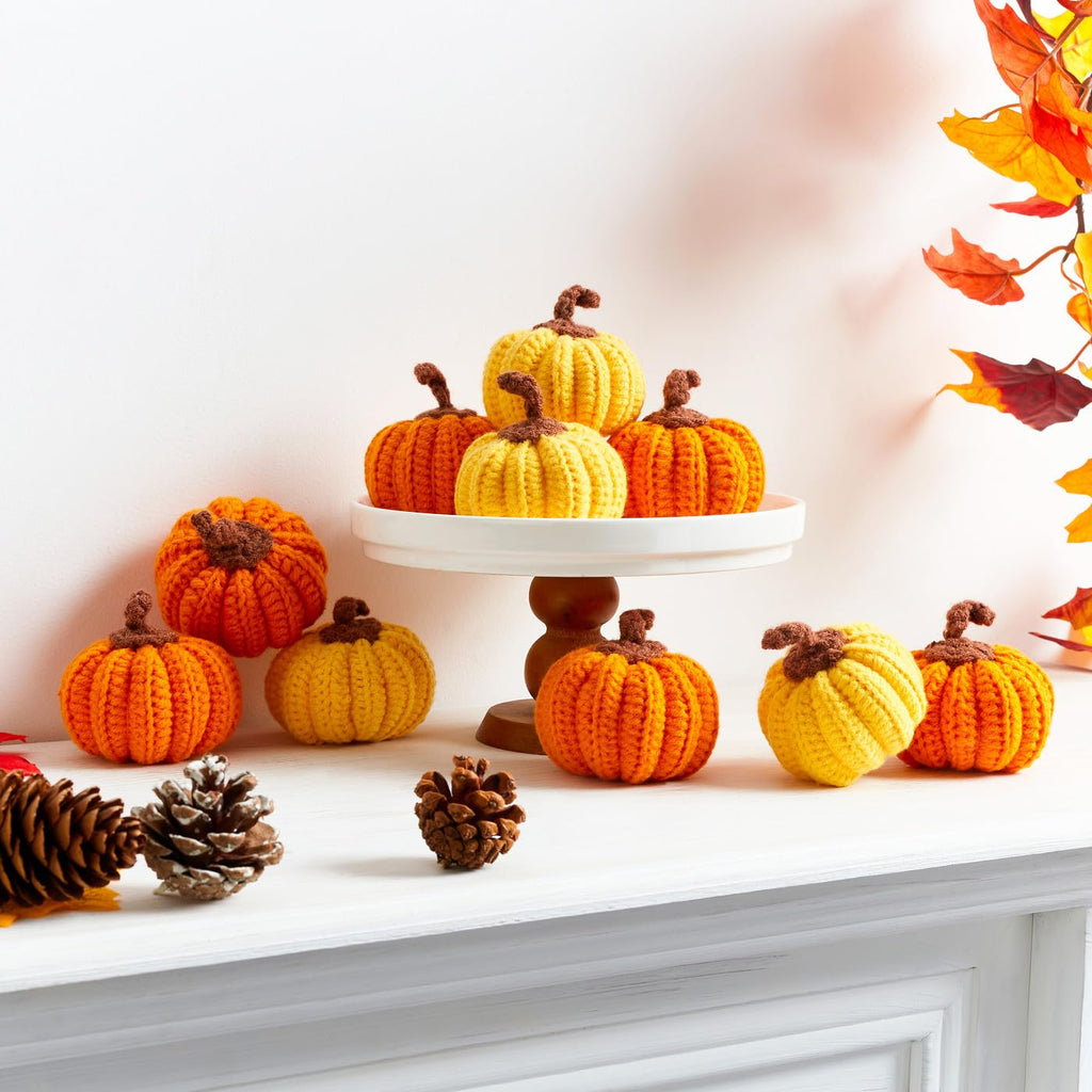 Orange Pumpkin Decor Thanksgiving Tables Fillers Crochet Fall Basket