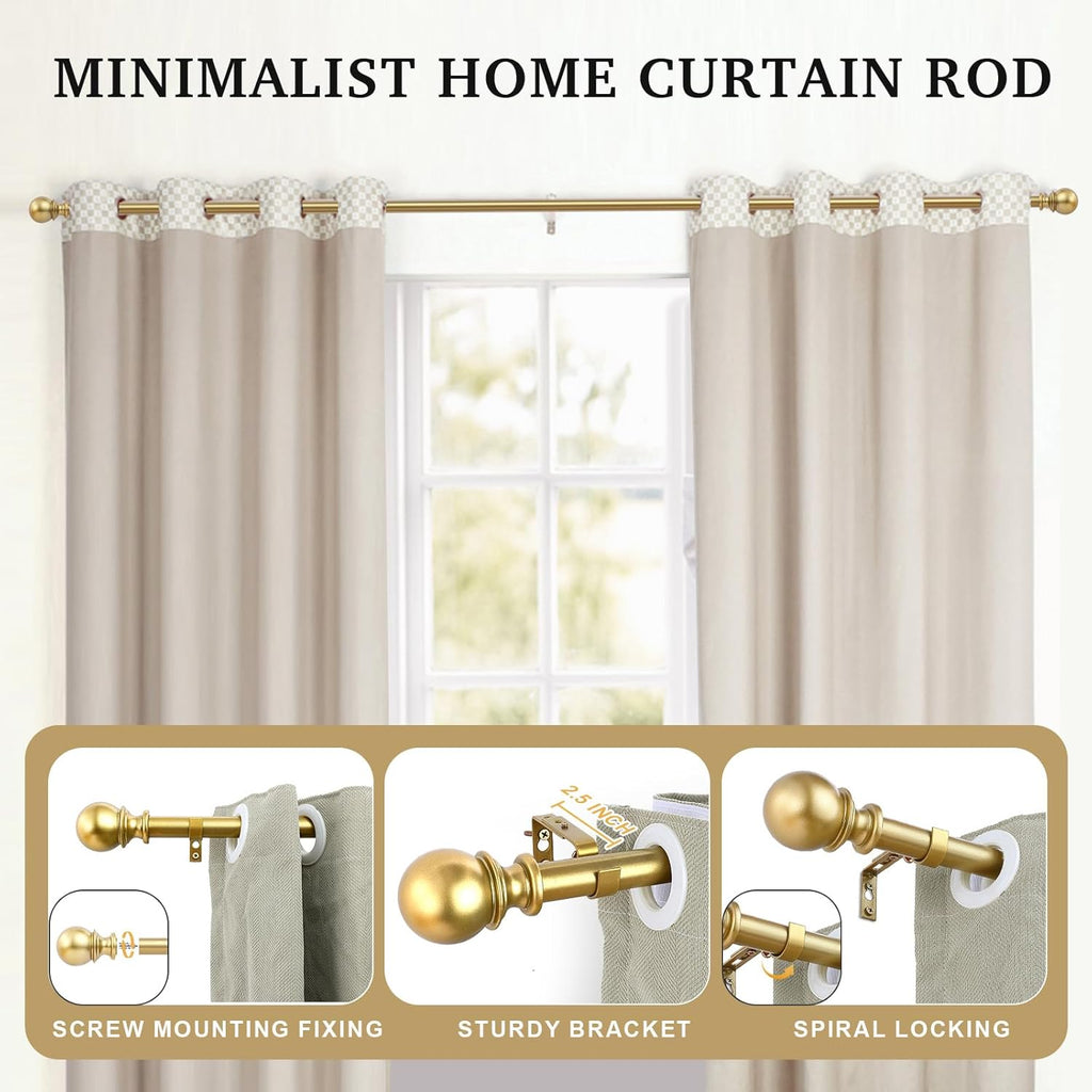 Curtain Rods - 1" Diameter, 32-72" Standard Decorative Window Curtain Rod Set with Brackets - Gold