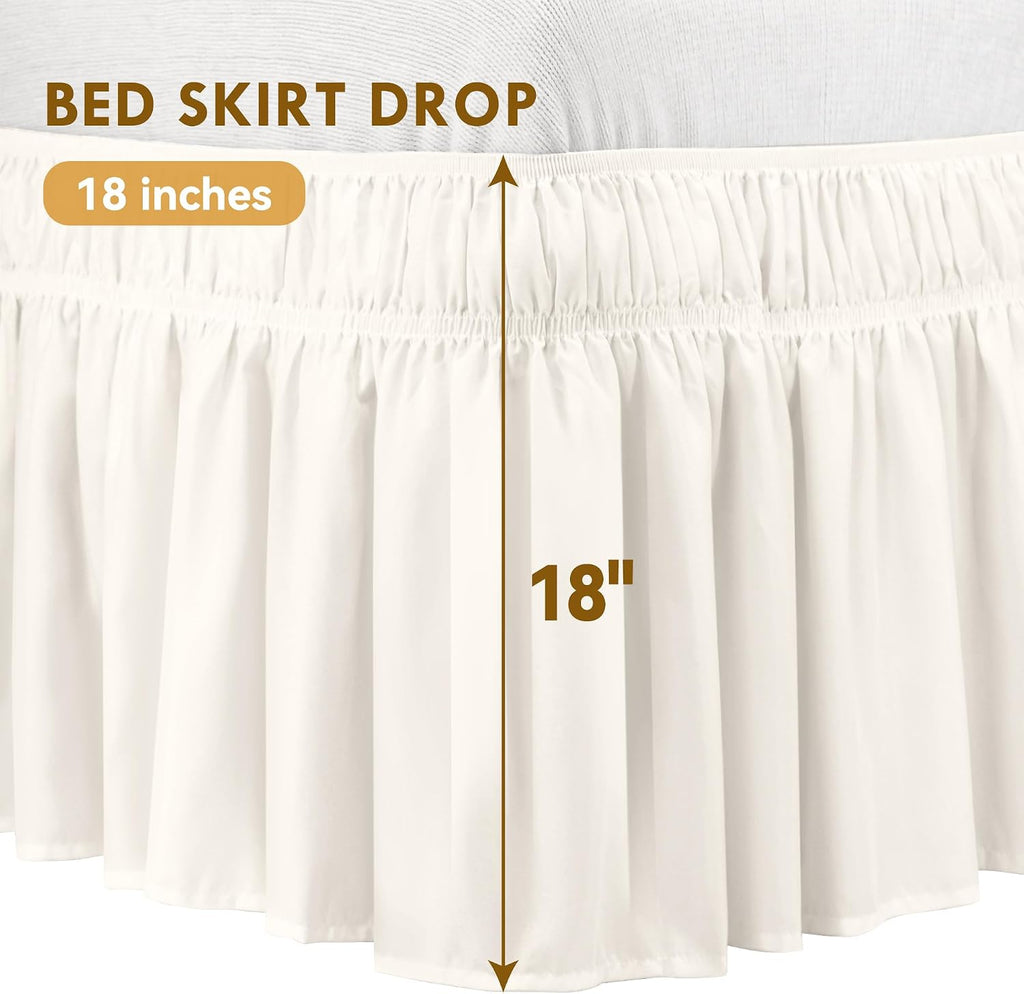 Beige King Wrap Around Bed Skirt, 18" Drop, Easy Fit | Easy Fit Design, Soft Microfiber, No-Lift Setup, Hide Bed