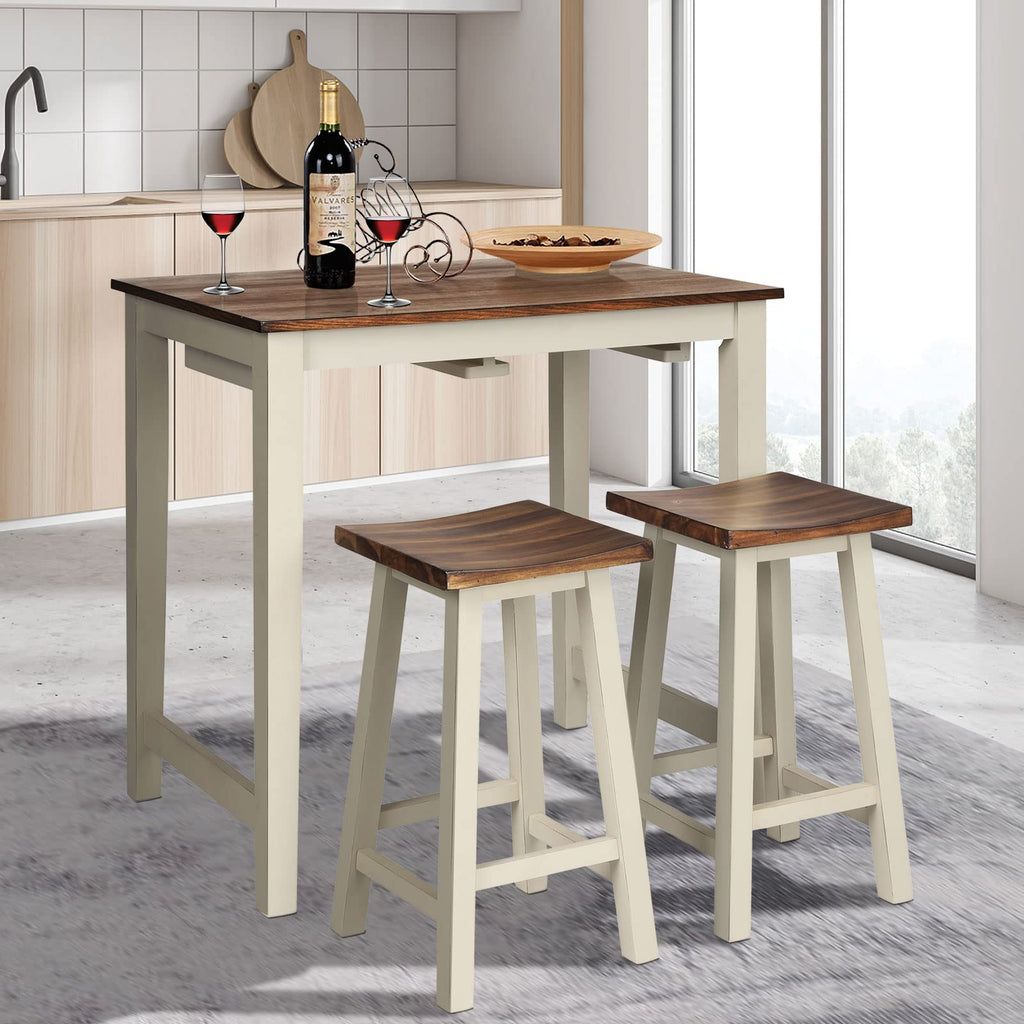 3 Pieces Dining Set, Counter Height Pub Table with 2 Saddle Stools