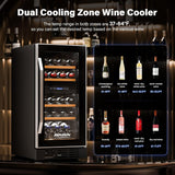 26 Bottle Wine Fridge, Dual Zone Wine & Beverage Refrigerator w/Independent Temp