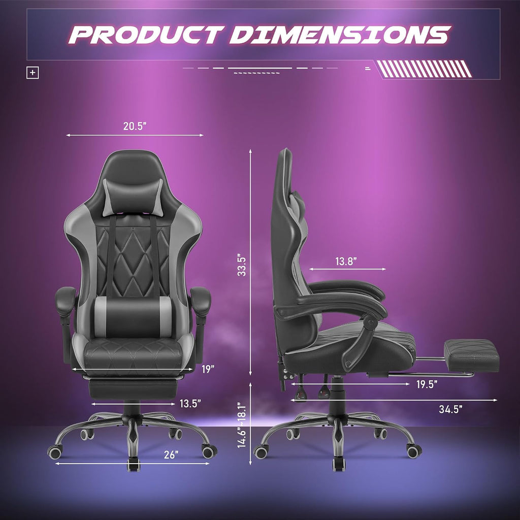 Gaming Chair, Computer Chair with Footrest and Massage Lumbar Support, Ergonomic High Back Video Game Chair with