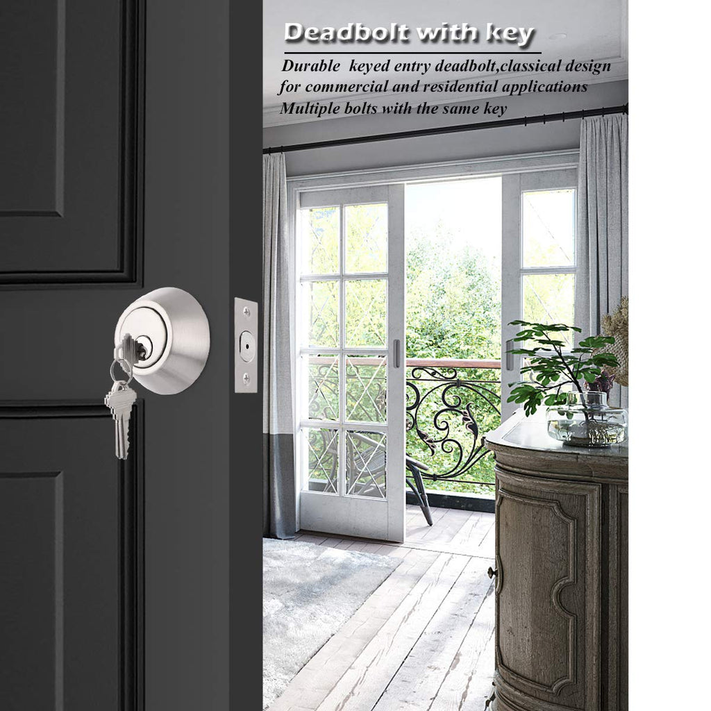 6 Keyed Alike Single Cylinder Deadbolts Keyed on One Side, Satin Nickel