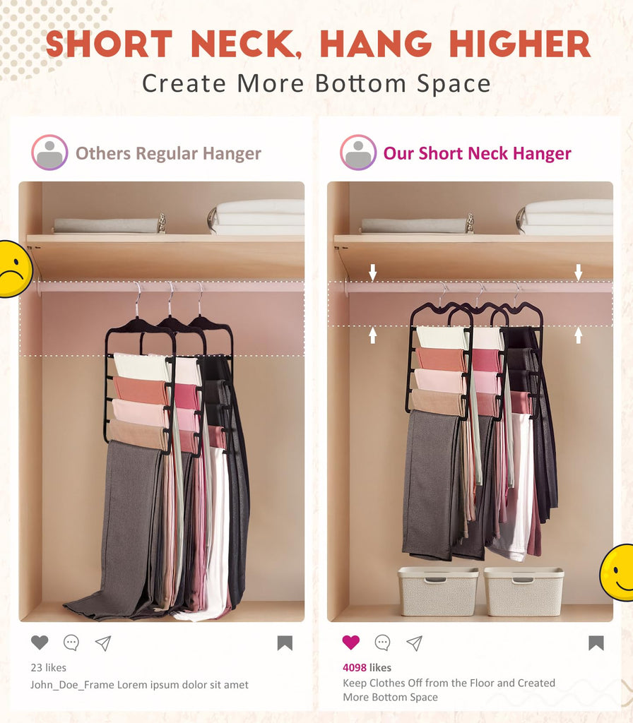 Pants Hangers Space Saving, 5 Pack 5 Tier Velvet Short Neck Pants Hangers