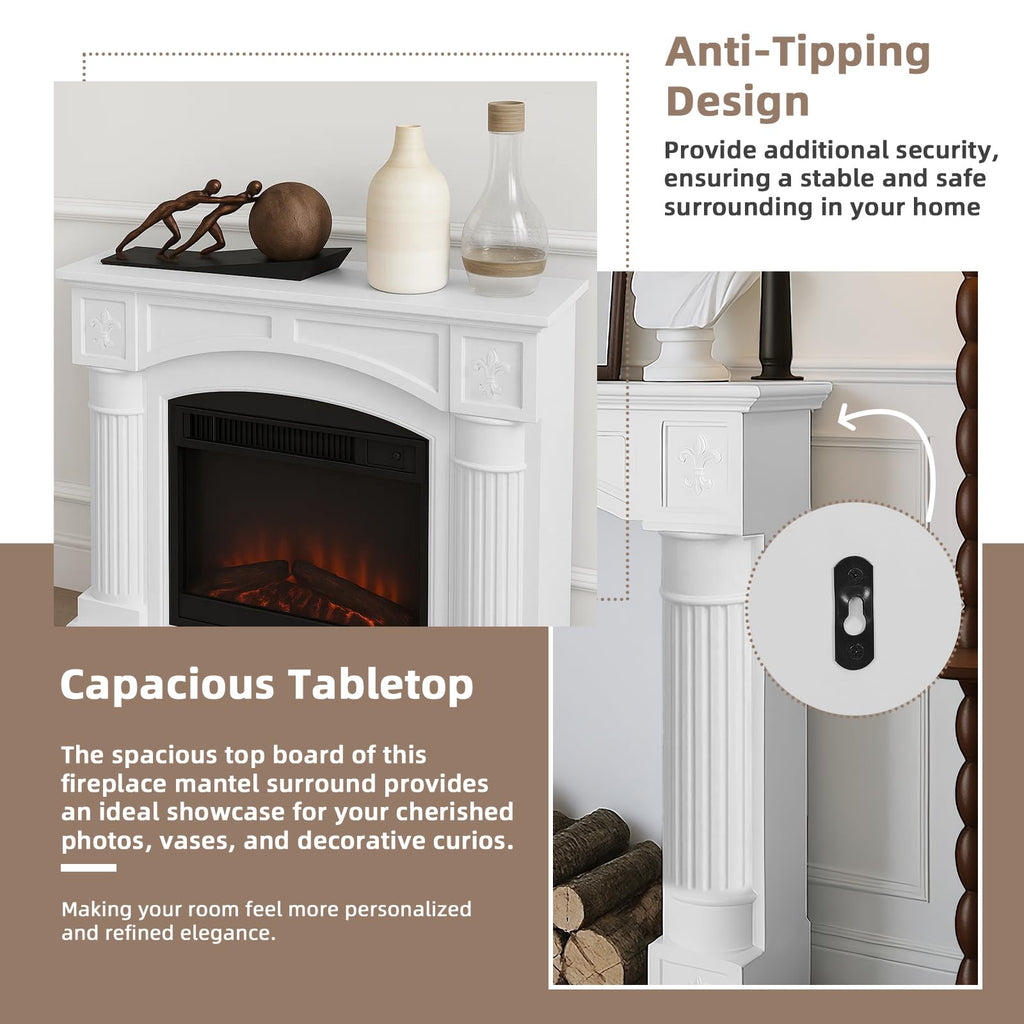 White Freestanding Fireplace Mantel Surround with Legs, Modern MDF Wooden Surround Mantel for Electric Fireplaces
