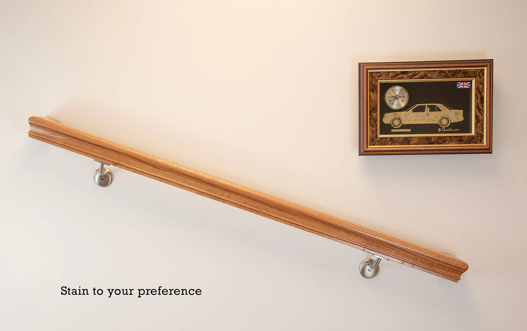 Solid Red Oak Handrail Kit with Wall Returns and Wall Mount Brackets (Matching Screws Included). 6010 Profile