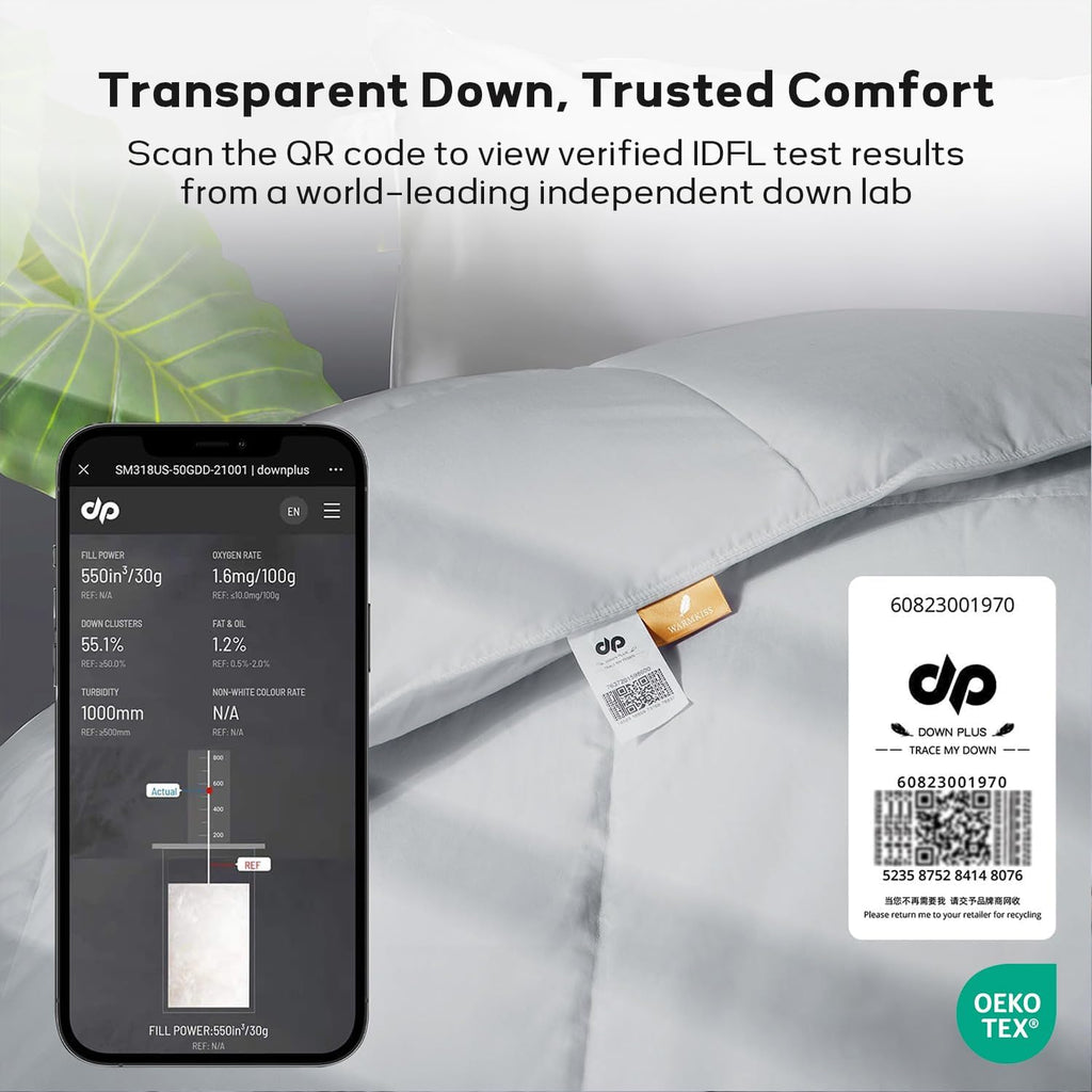 Queen Down Comforter, Luxurious All-Season Duvet Insert with noiseless Skin-Friendly Tencel Blend Co