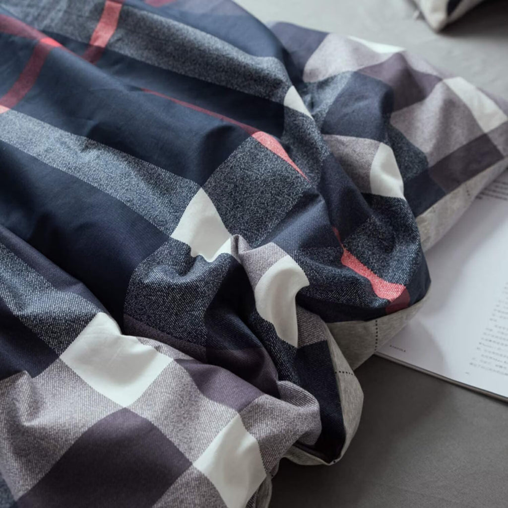 Navy Plaid Comforter Set Men Women Blue Tartan Bedding Set Geometric Buffalo Checkered Blanket Quilts
