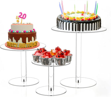 Round Acrylic Cake Stand for Retail Display, Wedding Cake - Set of 3