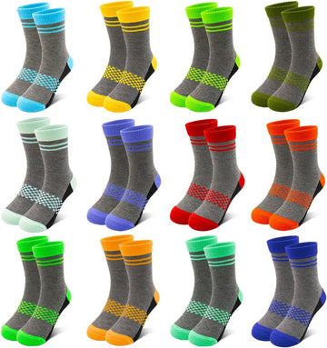12 Pairs Boys Crew Socks, Kids Athletic School Socks