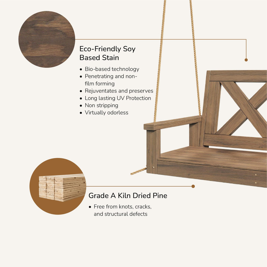 Amish Heavy Duty 700 Lb Farmhouse Porch Swing W/Ropes (5 Foot, Warm Walnut Stain)