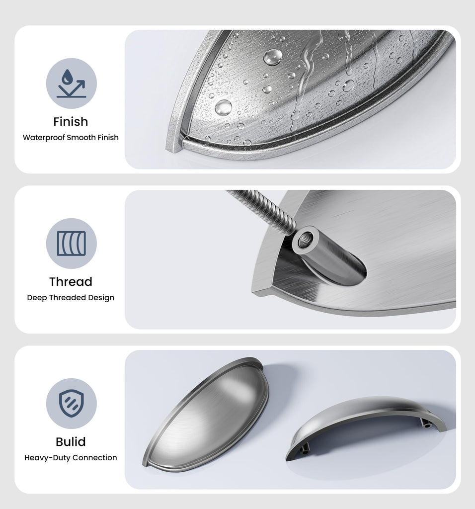 Drawer Pulls 15 Pack, 3 Inch Hole Center Cup Pulls, Satin Nickel