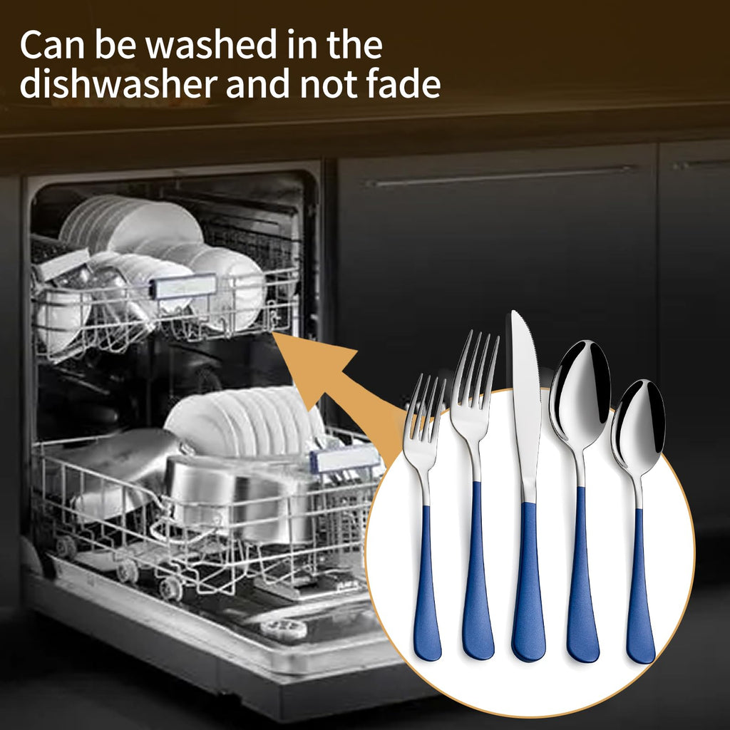 20-Piece Dark Blue Silverware Set 18/0 Stainless Steel Silverware Set Dark Blue Handle Cutlery Set Service for 4
