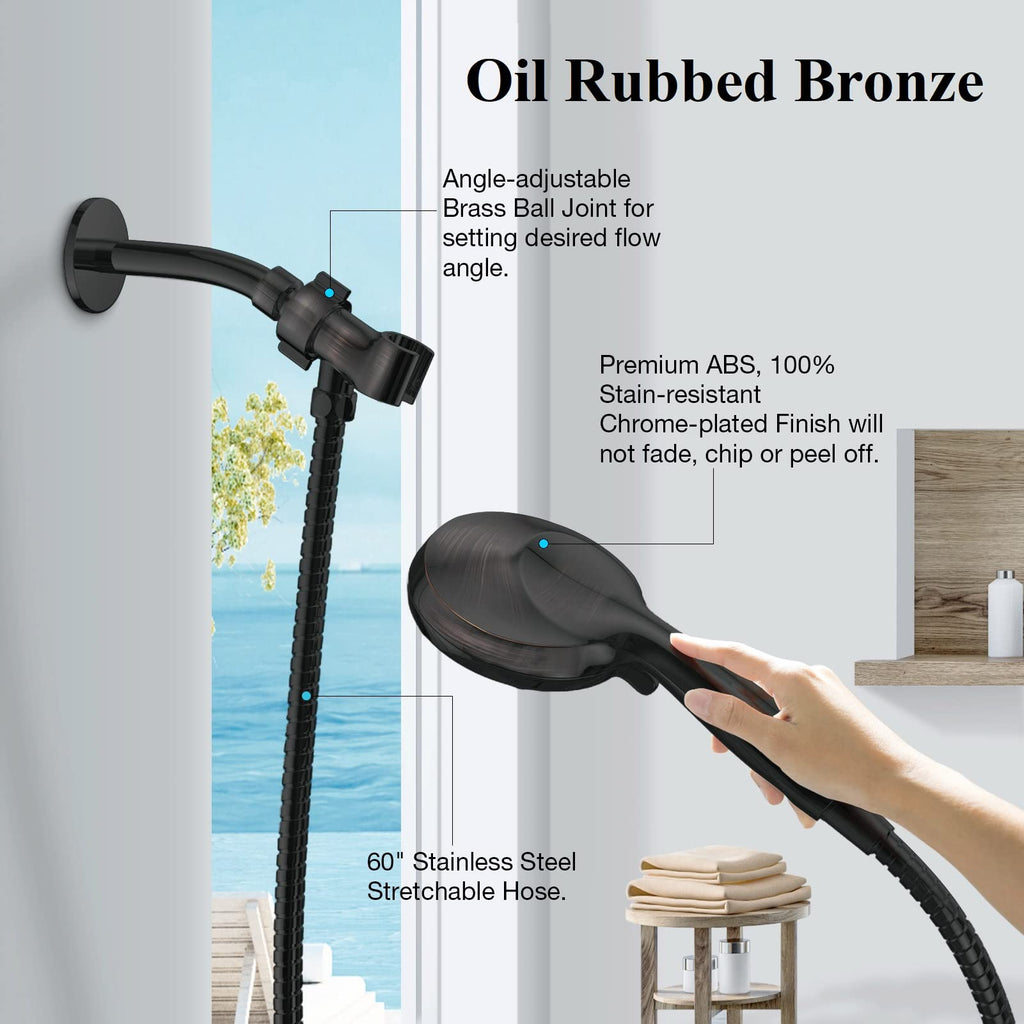 ORB High Pressure Shower Head with Handheld - Multifunctional High Flow Rain Showerhead with Extra 60" Long Hose and
