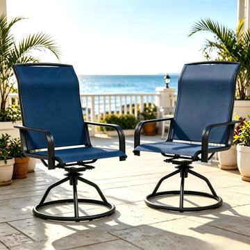 Swivel Patio Chairs Set of 2 Blue Outdoor Rocking Dining Armchairs