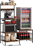 Kitchen Shelf Bakers Rack with Power Outlet, Mini Fridge and Microwave Stand Coffee Bar Table with S-Hooks, Storage