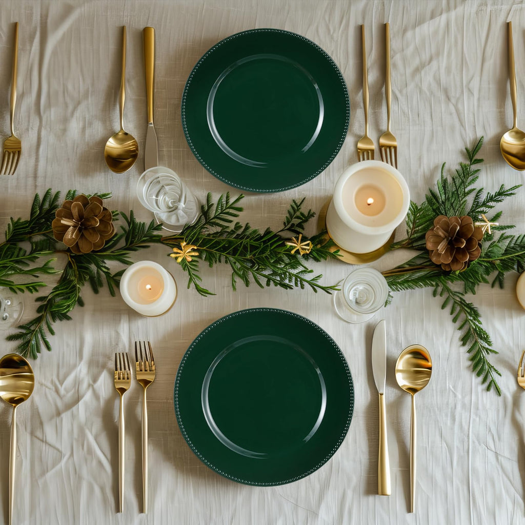 6 Pack Christmas Charger Plates 13" Round with Beaded Plastic Charger Plates Elegant Reliable Reusable for Holiday