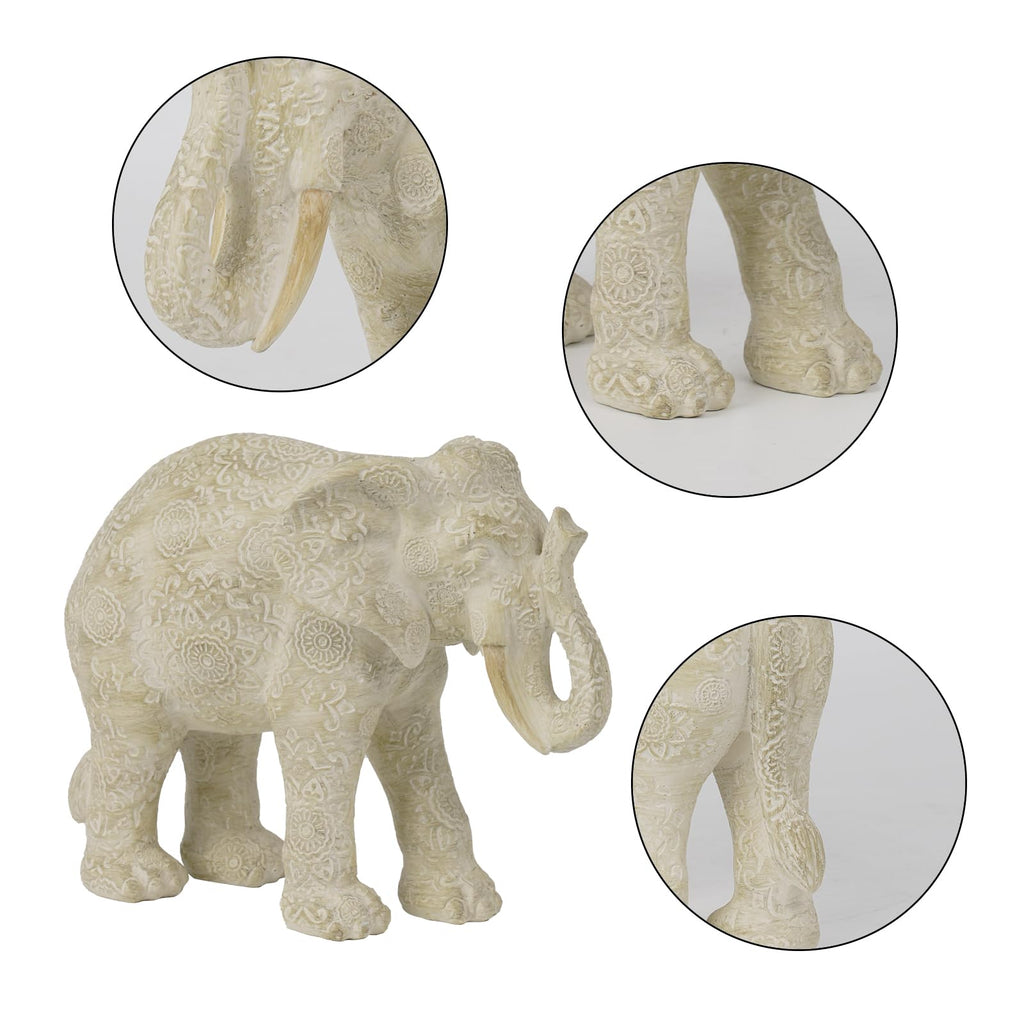 Elephant Statue Decor, Cream, 7.25 x 3.25 x 5.75 Inch