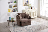 Modern Swivel Lounge Chair and Ottoman — Brown Chenille