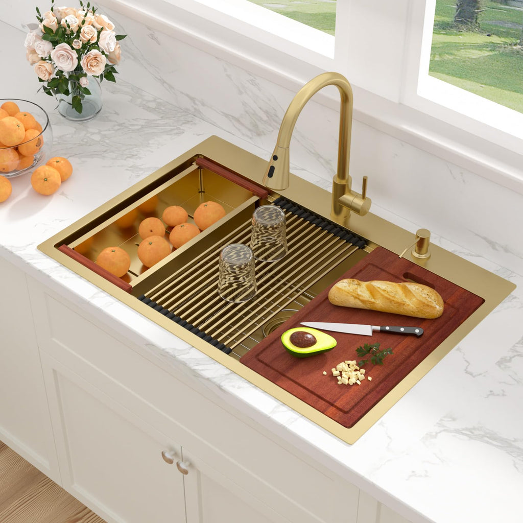 33 Gold Drop Sink Workstation Topmount 33x22 Inch Sinks