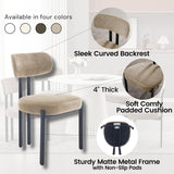 LukeAlon Chenille Dining Chairs Set of 2, Modern Curved Back Armless Kitchen Chairs with Black Metal Legs Upholstered Dining Room Chairs Reception Chairs for Living Room Office Restaurant, Khaki