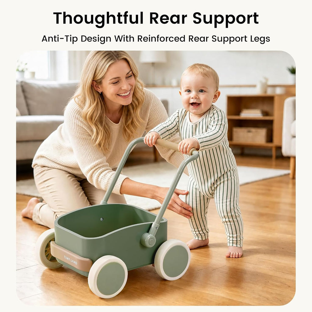 Land in-1 Baby Walker Wagon, Wooden Push Walker for Babies, Ages 6M+
