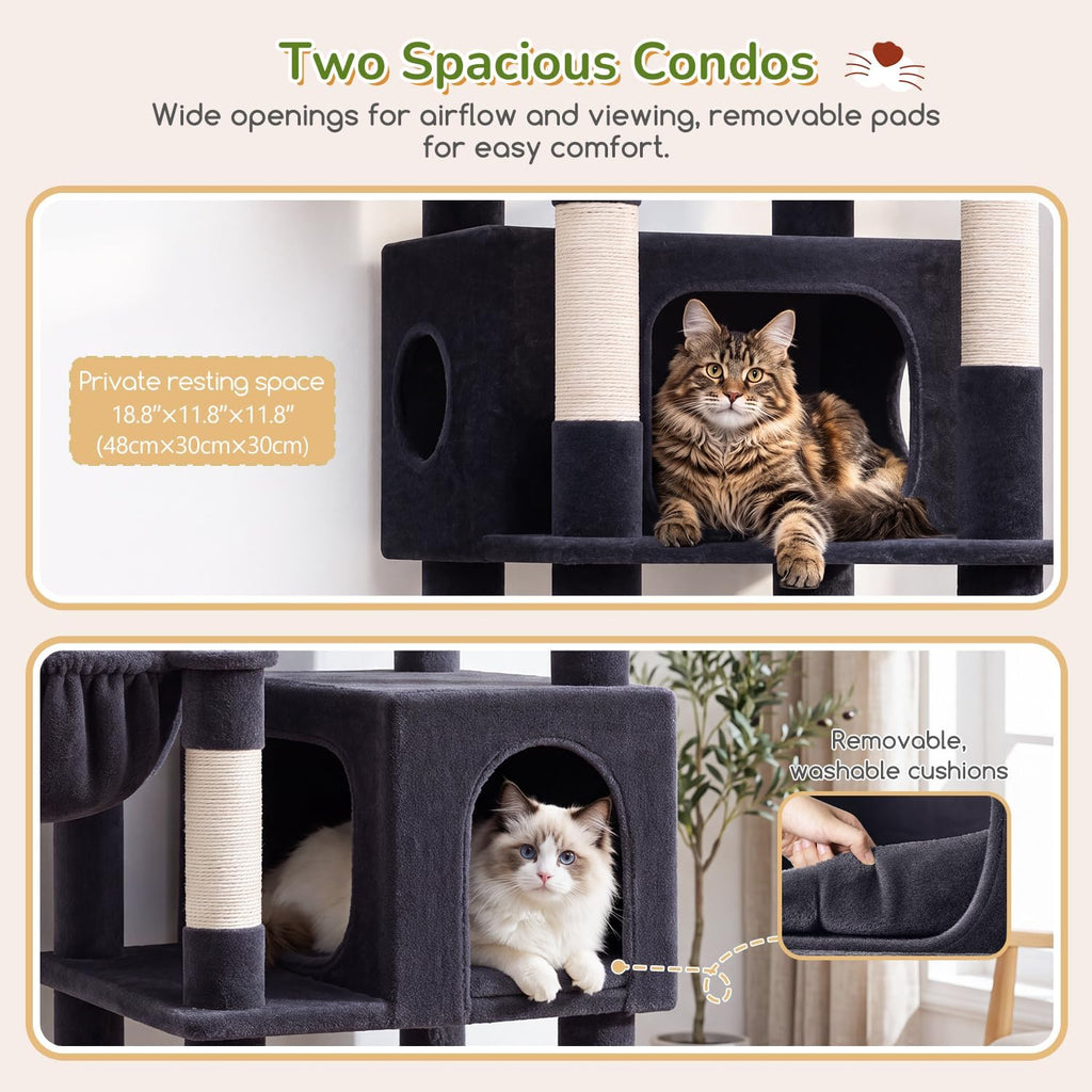 Heavy Duty Cat Tree, 74in Sturdy Cat Tower for Large Cats Adult, Big Cat Tree with 7 Sisal Scratching Posts