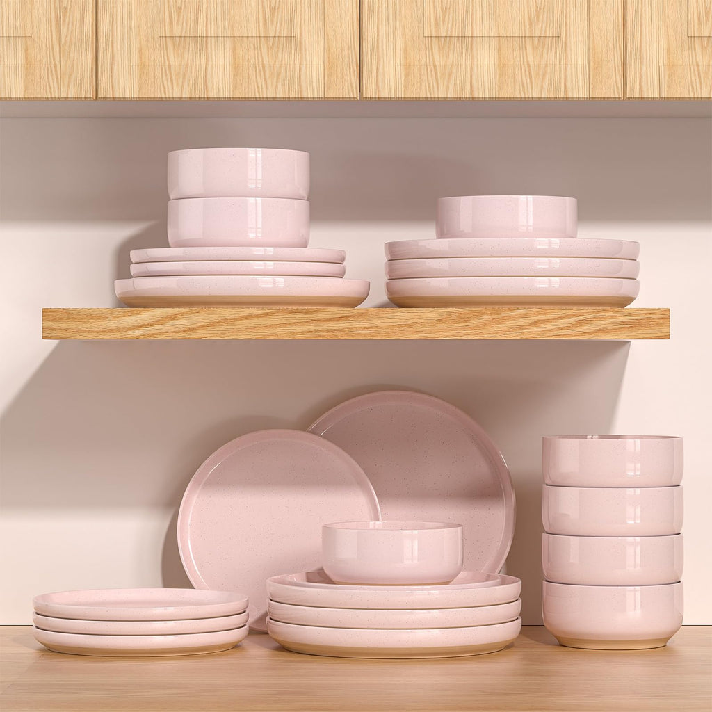 24-Piece Stoneware Dinnerware Set for 8, Plates and Bowls Set