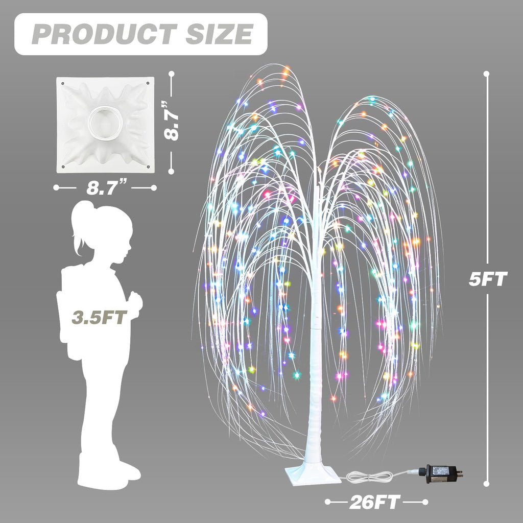 5FT Lighted Weeping Willow Tree, 216 LED Artificial Willow Tree, Multi