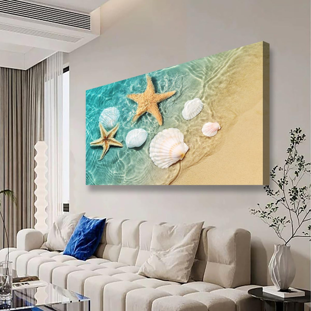 Beach Canvas Wall Art Bedroom Wall Decor Living Room, Ocean Wall Art Office Kitchen Paintings Artwork Modern Starfish