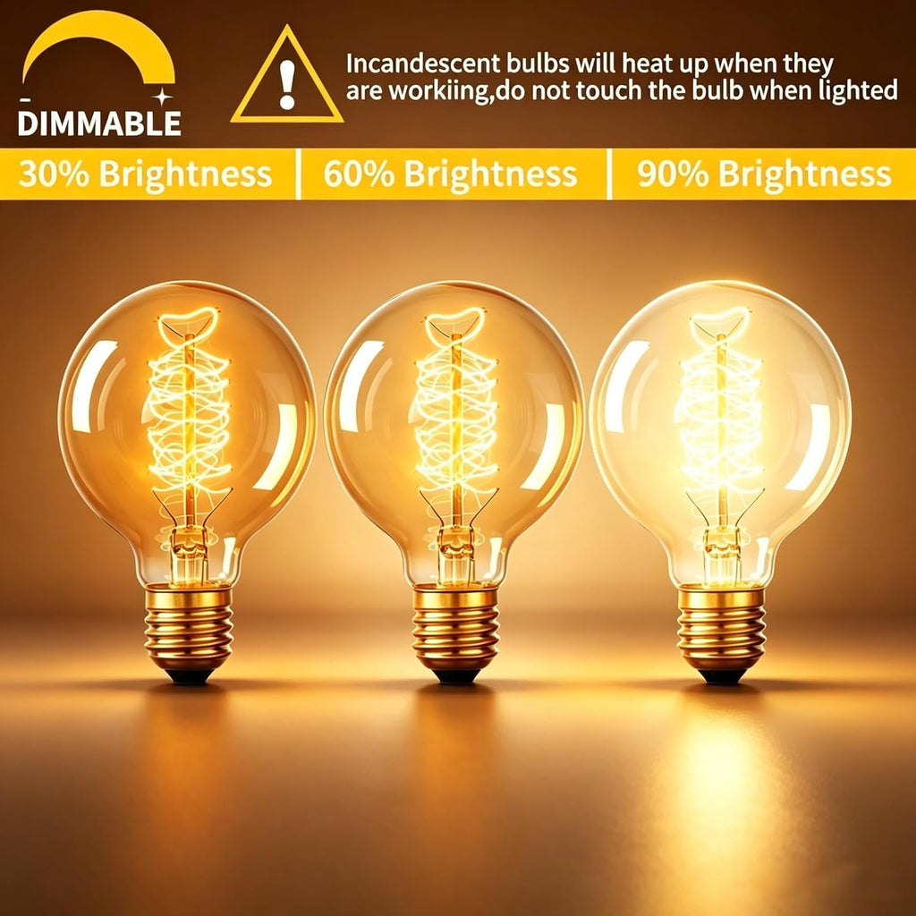 G80 Edison Globe Bulbs - G95 E27 Antique Incandescent Bulb 60W Equivalent Warm White Lamps,Spiral Tungste(2PACK