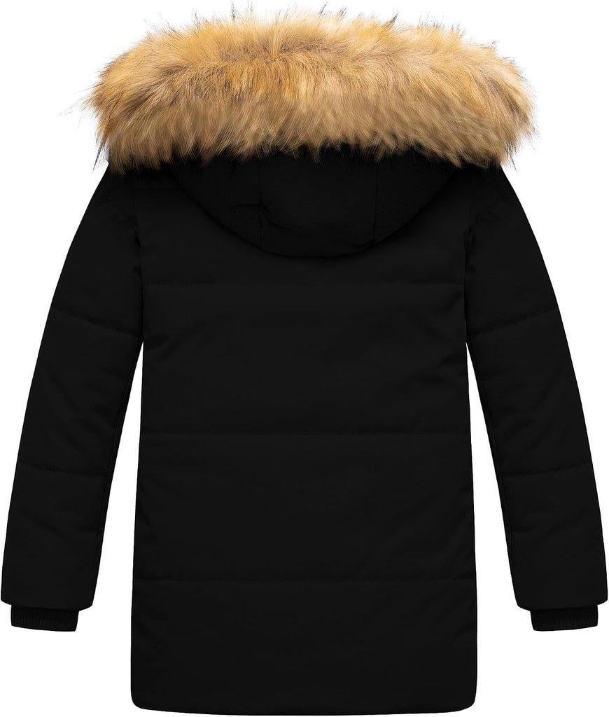 Boy's Sherpa Long Parka Winter Coat Thicken Water Repellent Puffer Jacket With Removable Faux Fur Hood