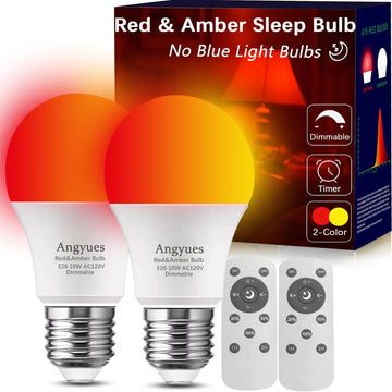 Red and Amber Sleep Bulb with Remote Control Choose 660nm Red Light or 1800K Amberlight,Timer Function, 10W Blue