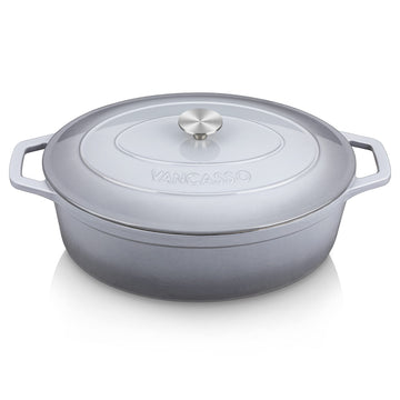 9.3 Qt Oval Enameled Cast Iron Dutch Oven with Lid, Grey