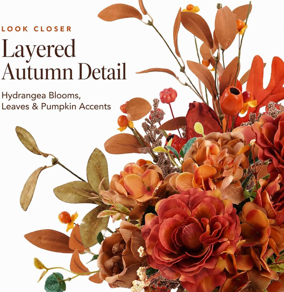 Artificial Fall Flowers with Metal Pot, Hydrangea Arrangement