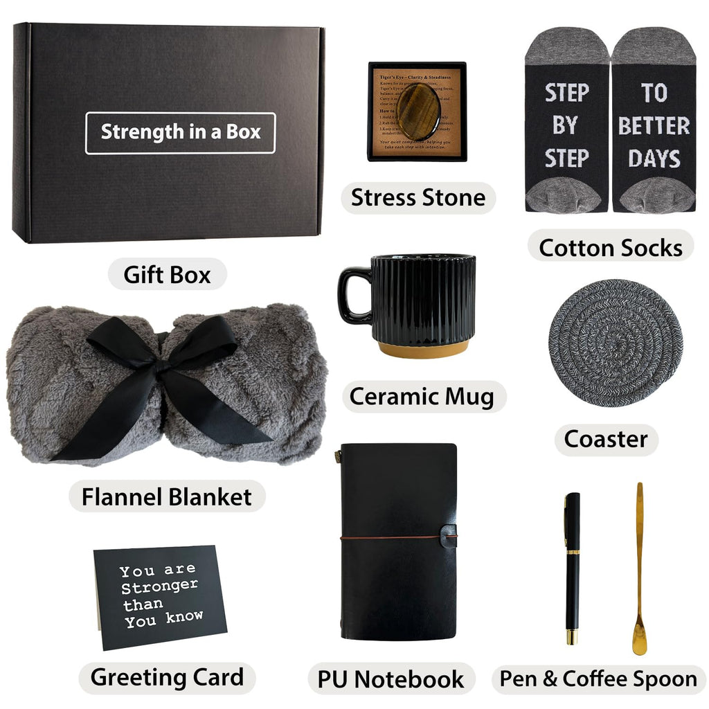 Care Package for Men - Get Well Soon Gifts for Men with Plush Blanket, Ceramic Mug Set, Socks, PU Notebook, Pen