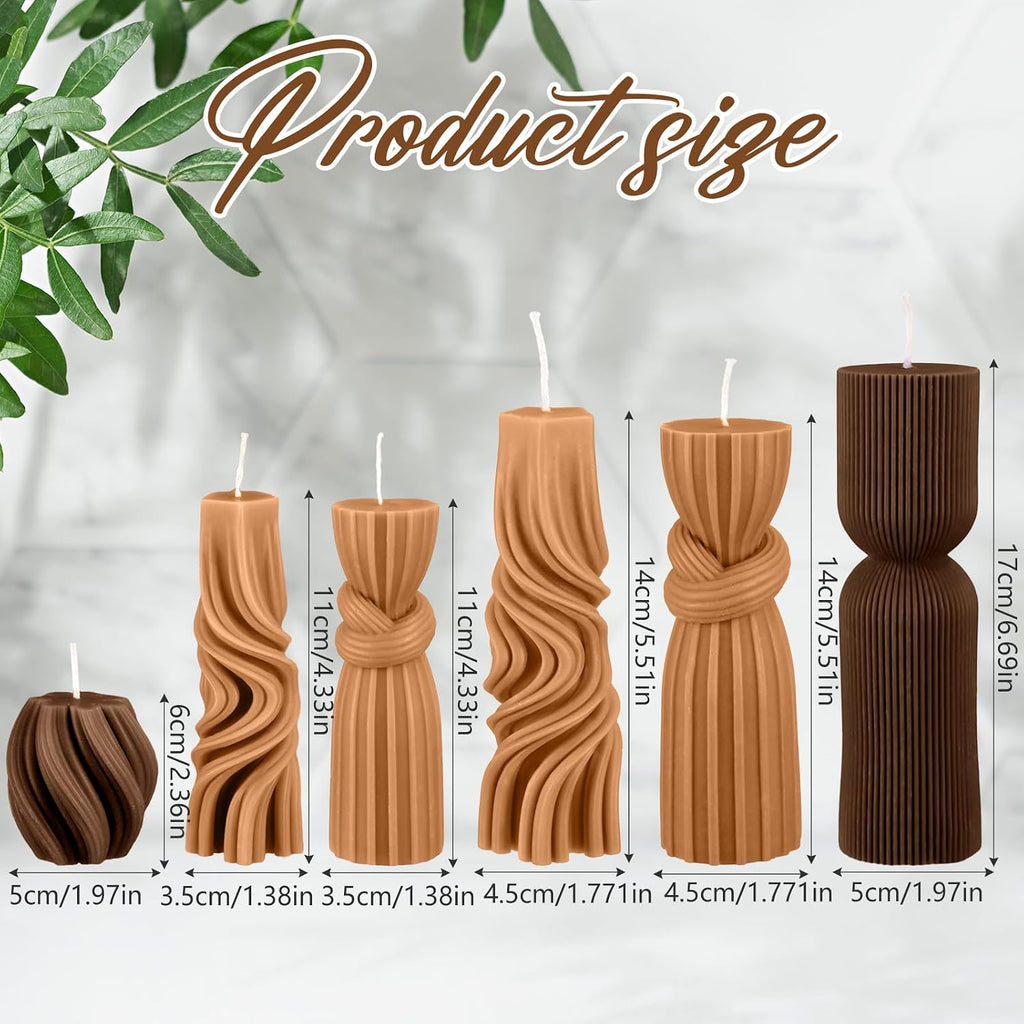 Ribbed Pillar Candles Decorative Candle Brown, 2.36-6.89 Inch - Set of 6
