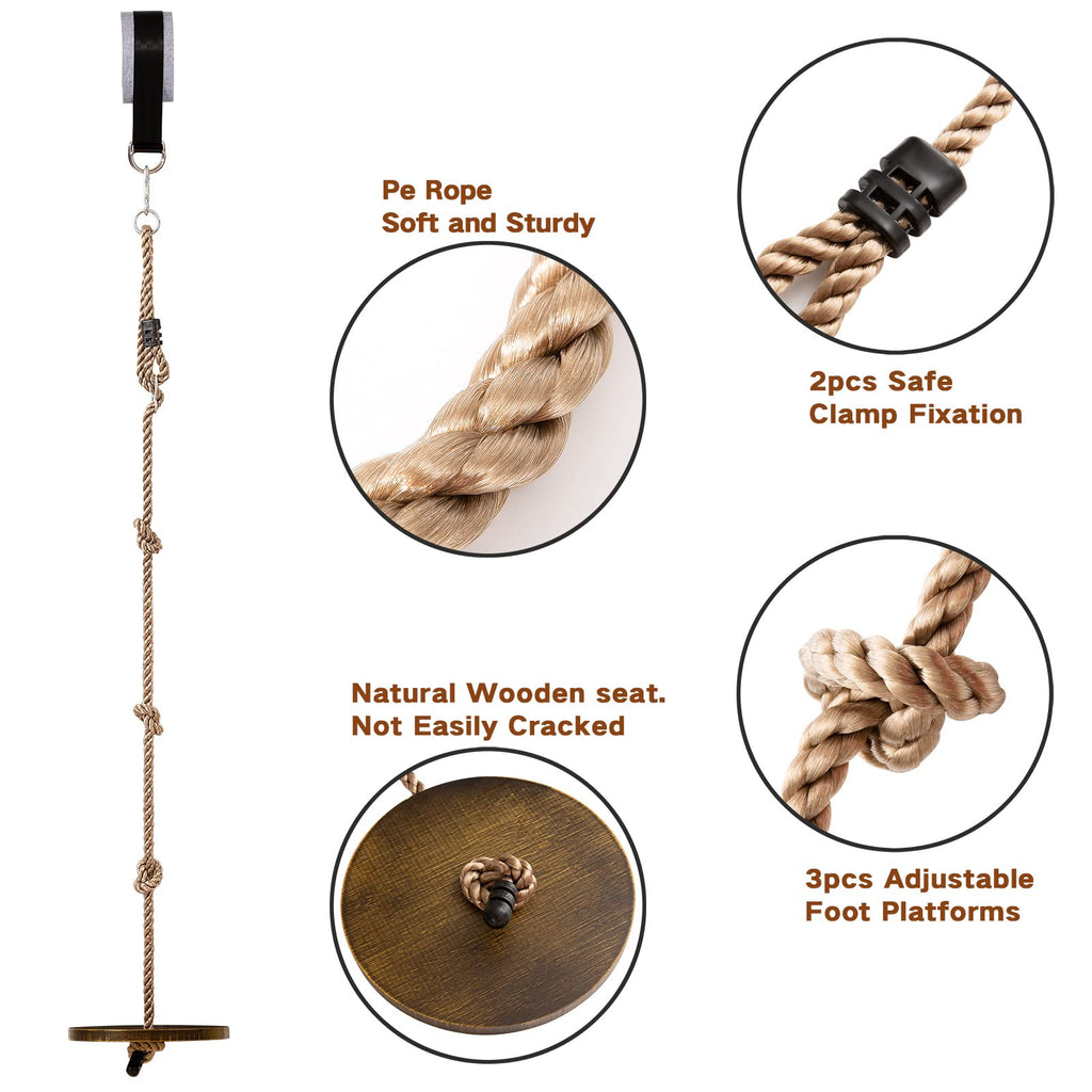 Wooden Round Disc Rope Swing 51"-73" Adjustable Climbing Rope Tree Swing with Hanging Strap Snap Hook and Felt