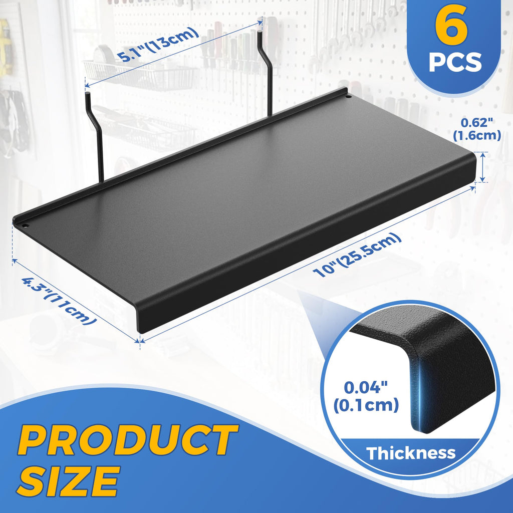 6 Pack Pegboard Shelves, 10x4.3 Inch Metal Peg Board Shelving