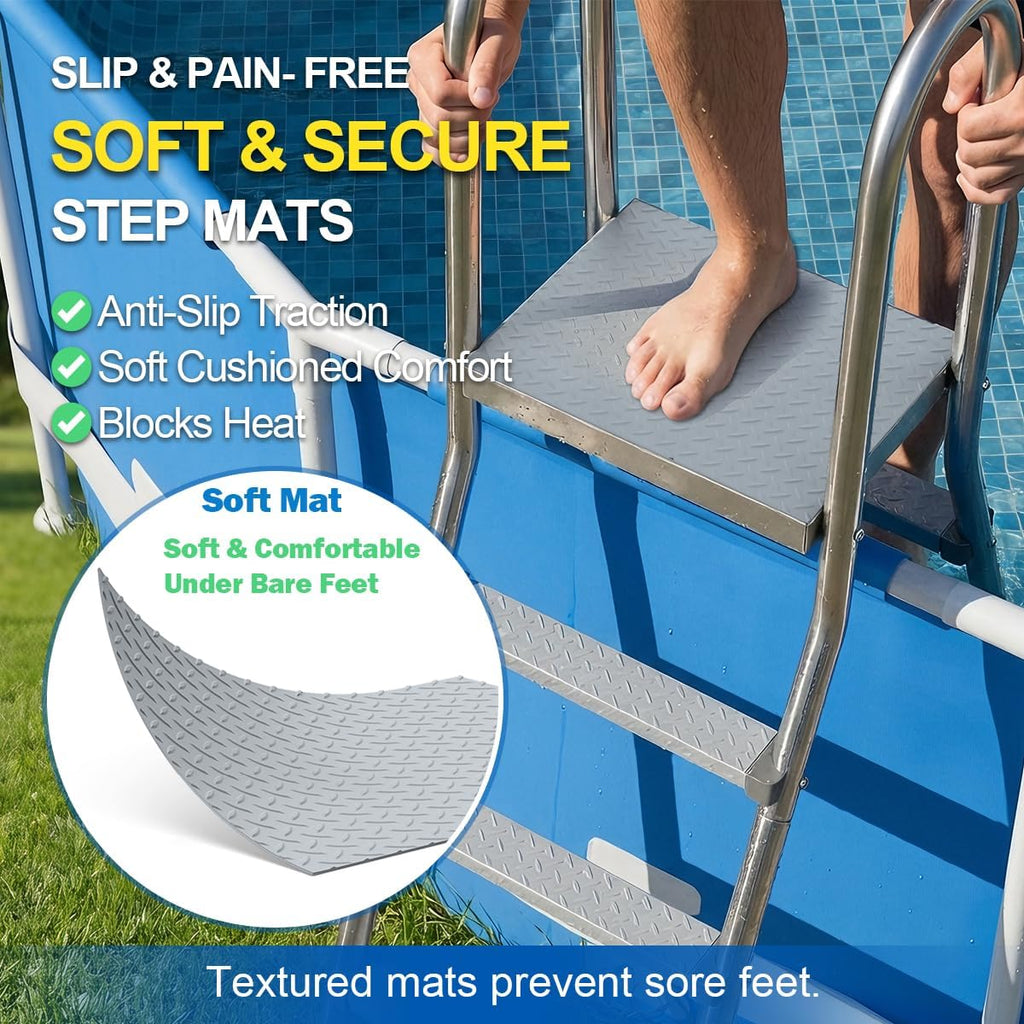 Above Ground Pool Ladder, 304 Stainless Steel Heavy Duty Pool Ladder | Pool Ladder with Non-Slip Wide Steps, 580 LBS