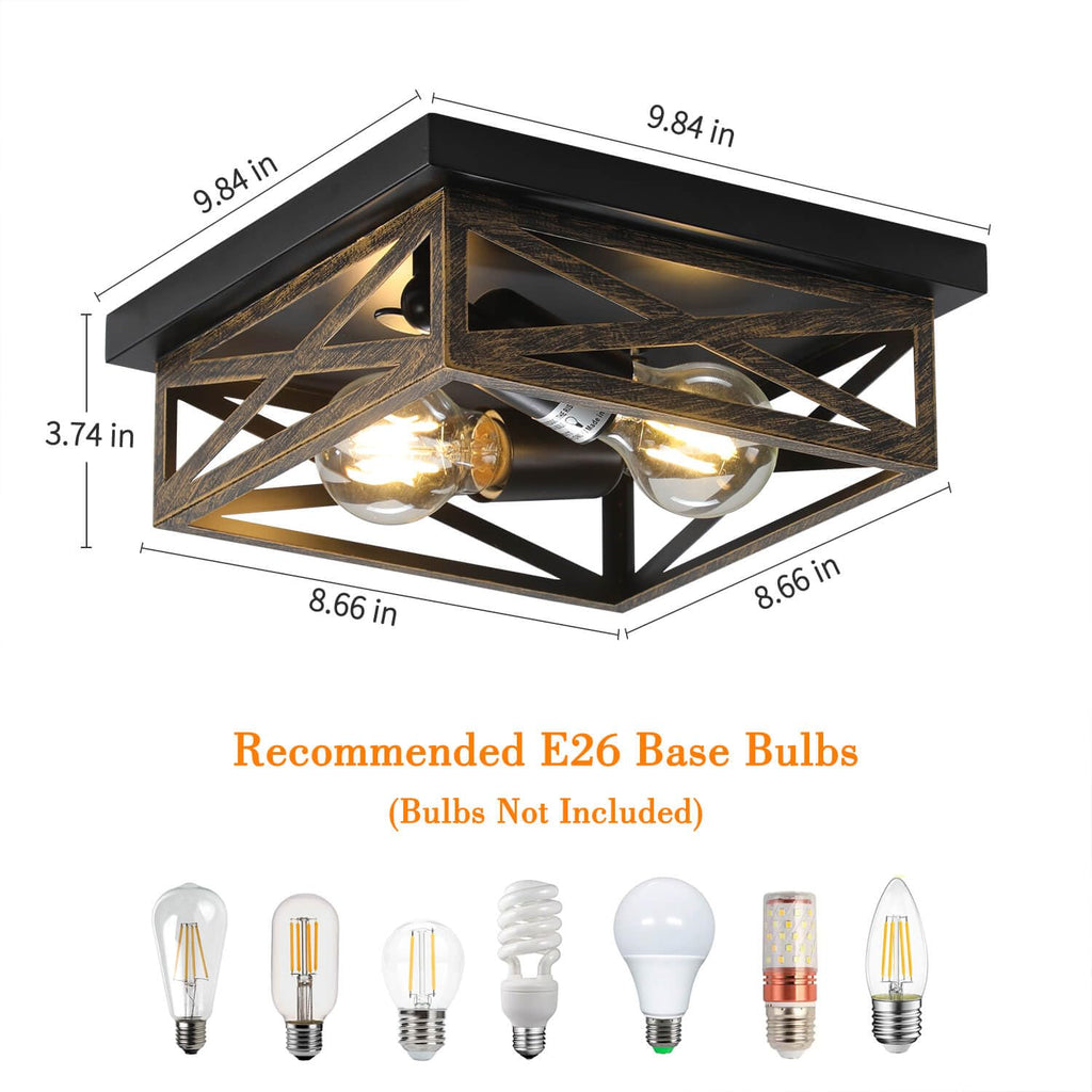 2Pack Rustic Flush Mount Ceiling Light Fixture, Modern Farmhouse Light Fixture, Kitchen Hallway Light Fixtures