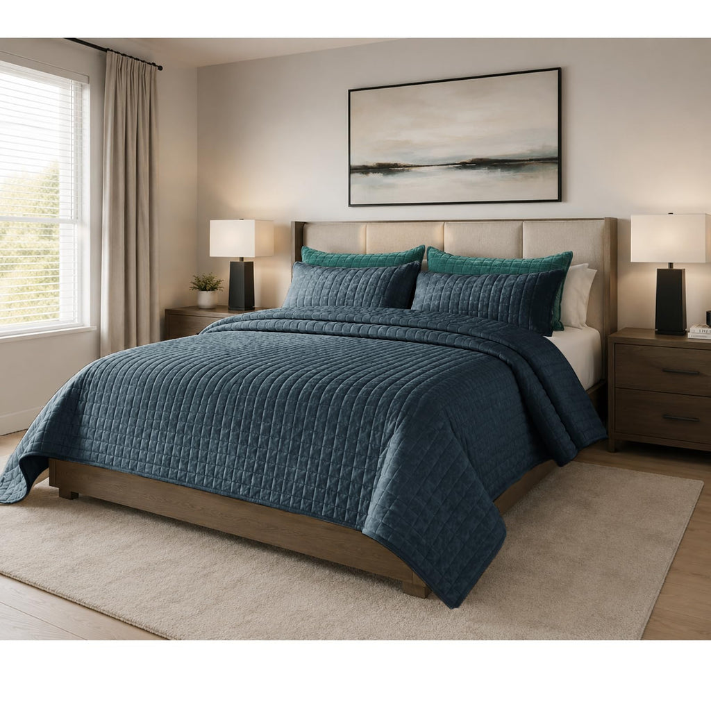 Quilt Set Oversized King Size 120x128 Luxurious Velvet Bedding Sets with 2 Pillow Shams 20x36 3 Pieces Ultra Soft